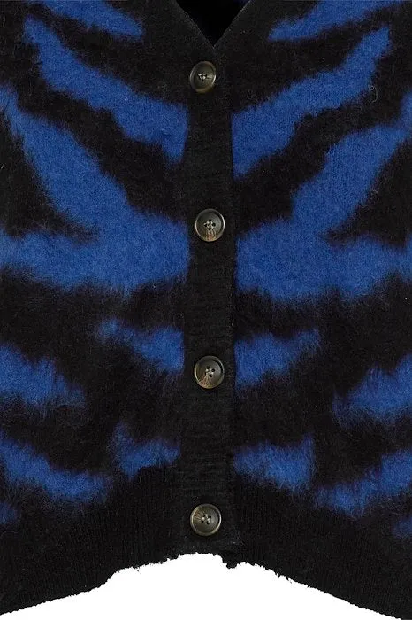 Asta Wool Blend Cardigan - Blue/Black Animal