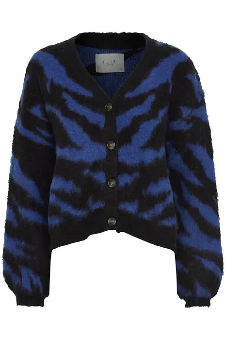 Asta Wool Blend Cardigan - Blue/Black Animal