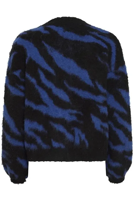 Asta Wool Blend Cardigan - Blue/Black Animal