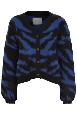 Asta Wool Blend Cardigan - Blue/Black Animal
