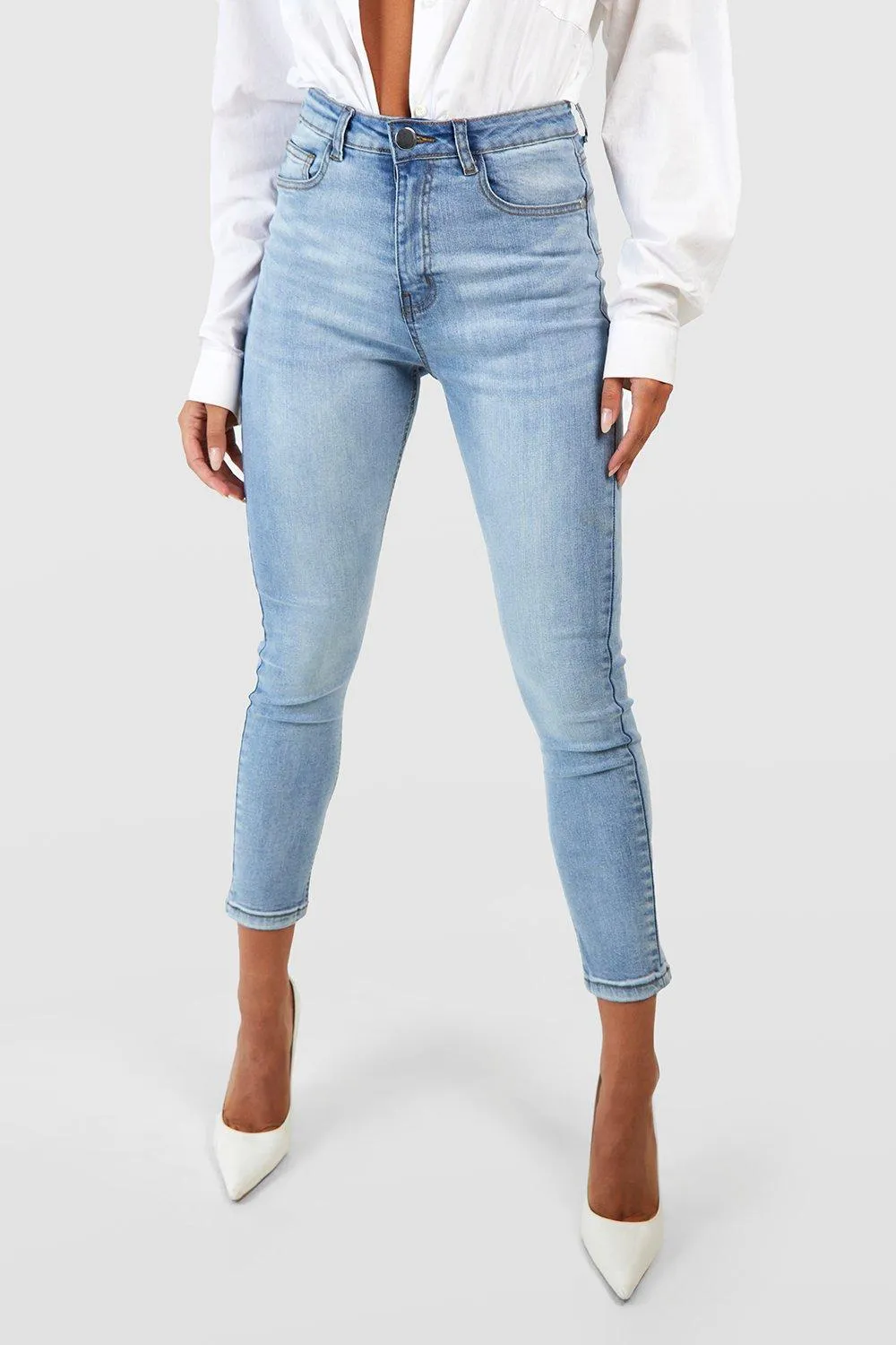 Boohoo High Rise Skinny Jeans, Blue
