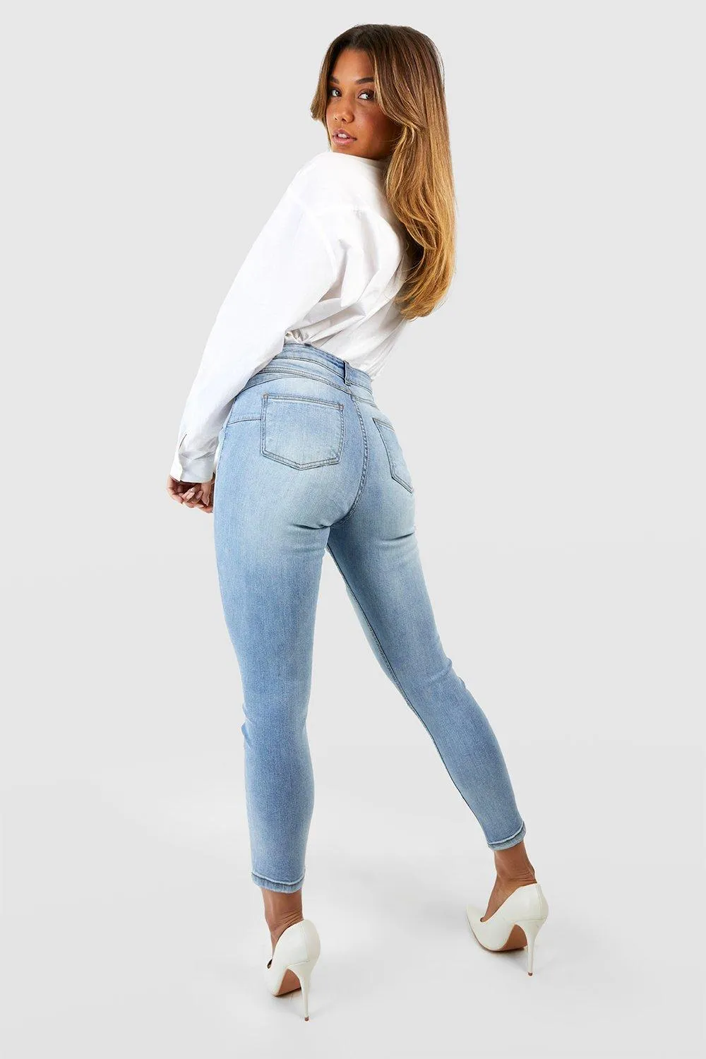 Boohoo High Rise Skinny Jeans, Blue