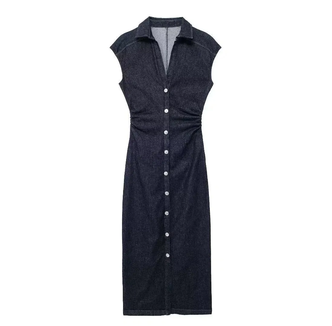 Button-Up Denim Midi Dress
