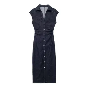 Button-Up Denim Midi Dress