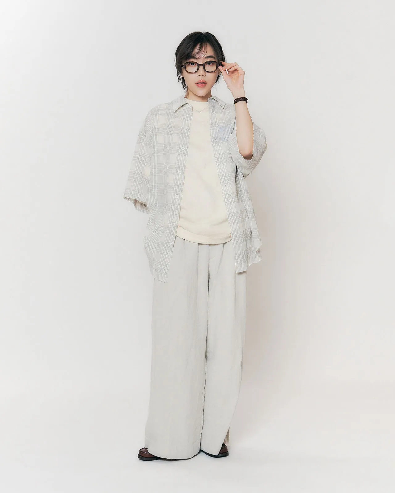 COTTON LINEN TACK WIDE PANTS