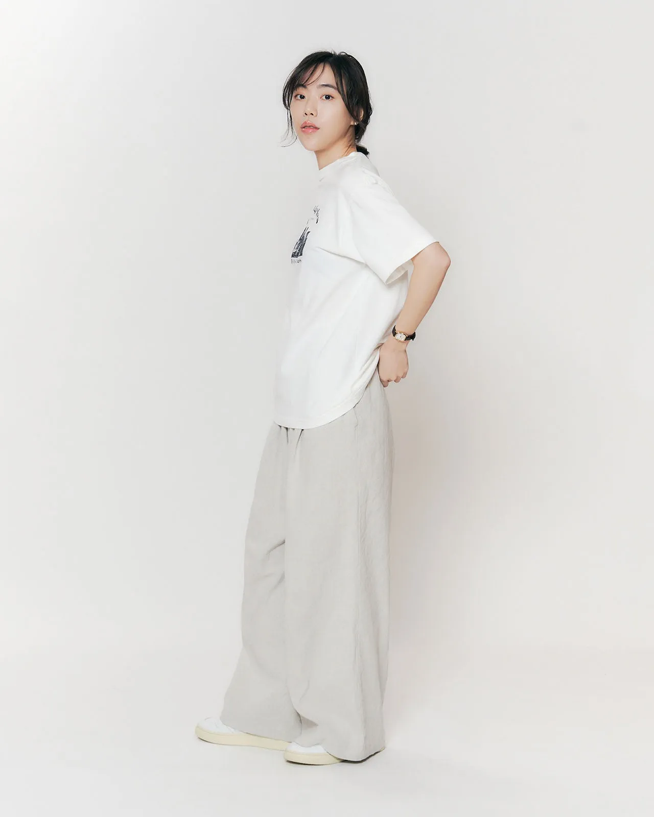 COTTON LINEN TACK WIDE PANTS