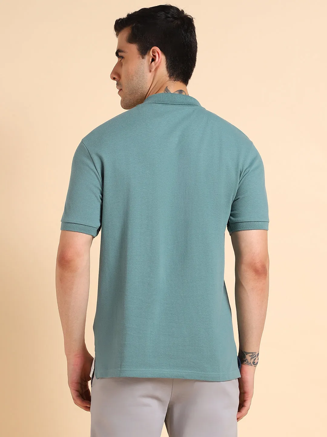 Dennis Lingo Colourblocked Polo Collar Regular Fit T-shirt