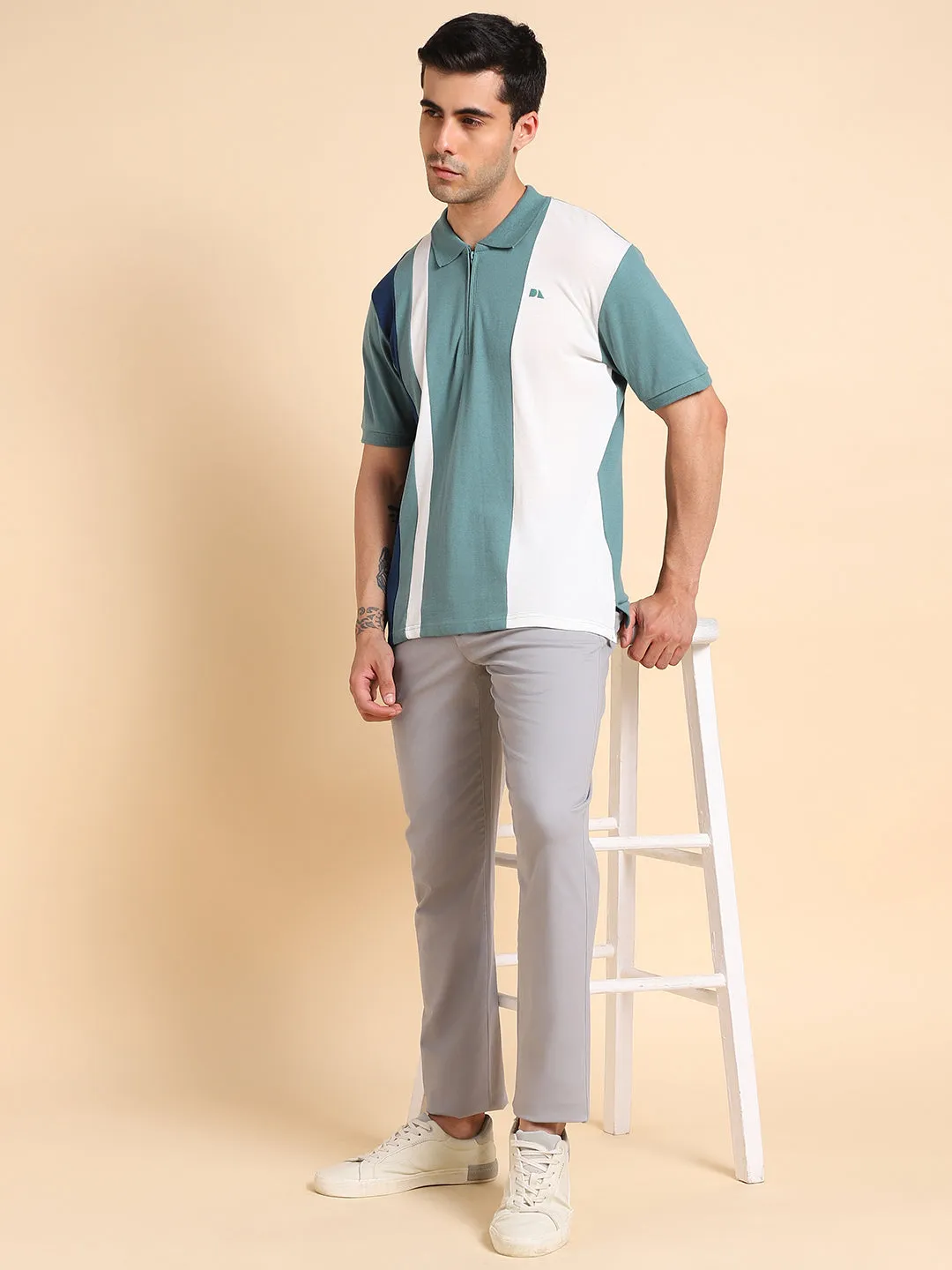 Dennis Lingo Colourblocked Polo Collar Regular Fit T-shirt