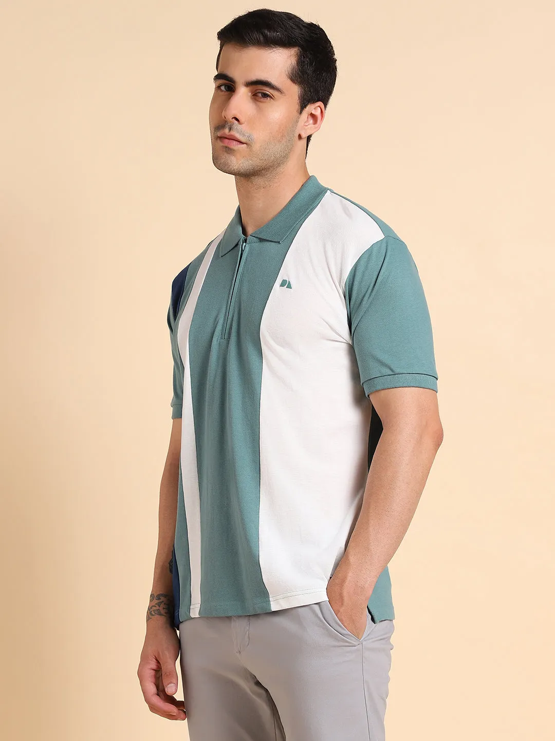 Dennis Lingo Colourblocked Polo Collar Regular Fit T-shirt