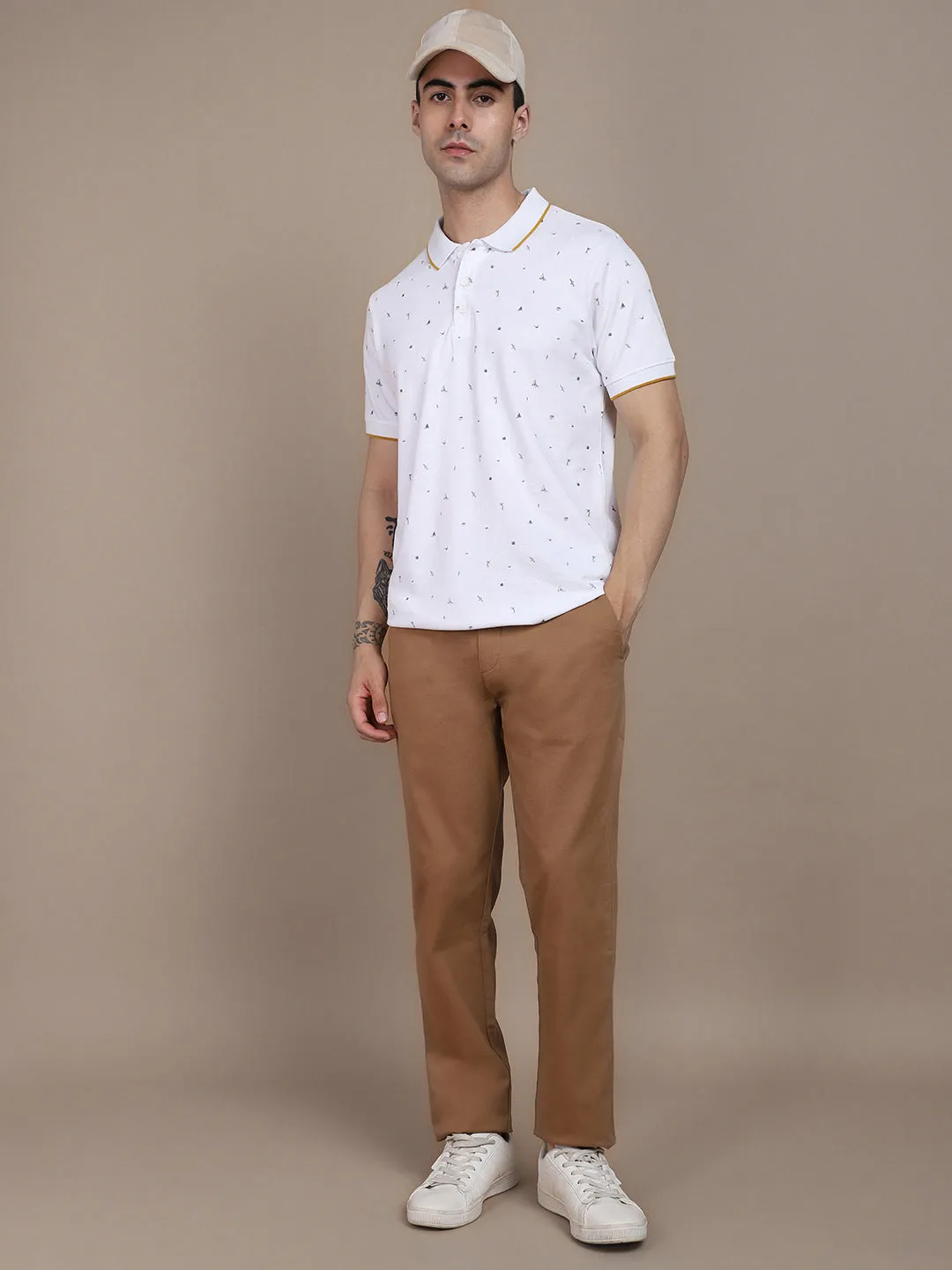 Dennis Lingo Micro Ditsy Printed Polo Collar Cotton T-shirt
