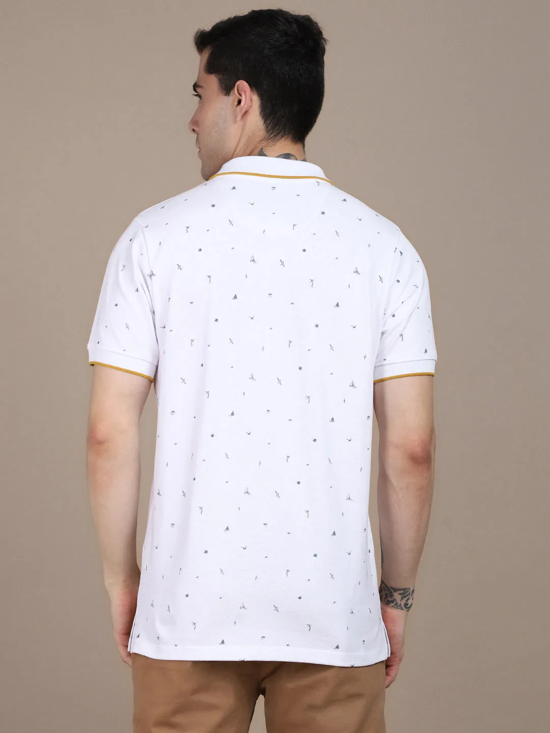 Dennis Lingo Micro Ditsy Printed Polo Collar Cotton T-shirt