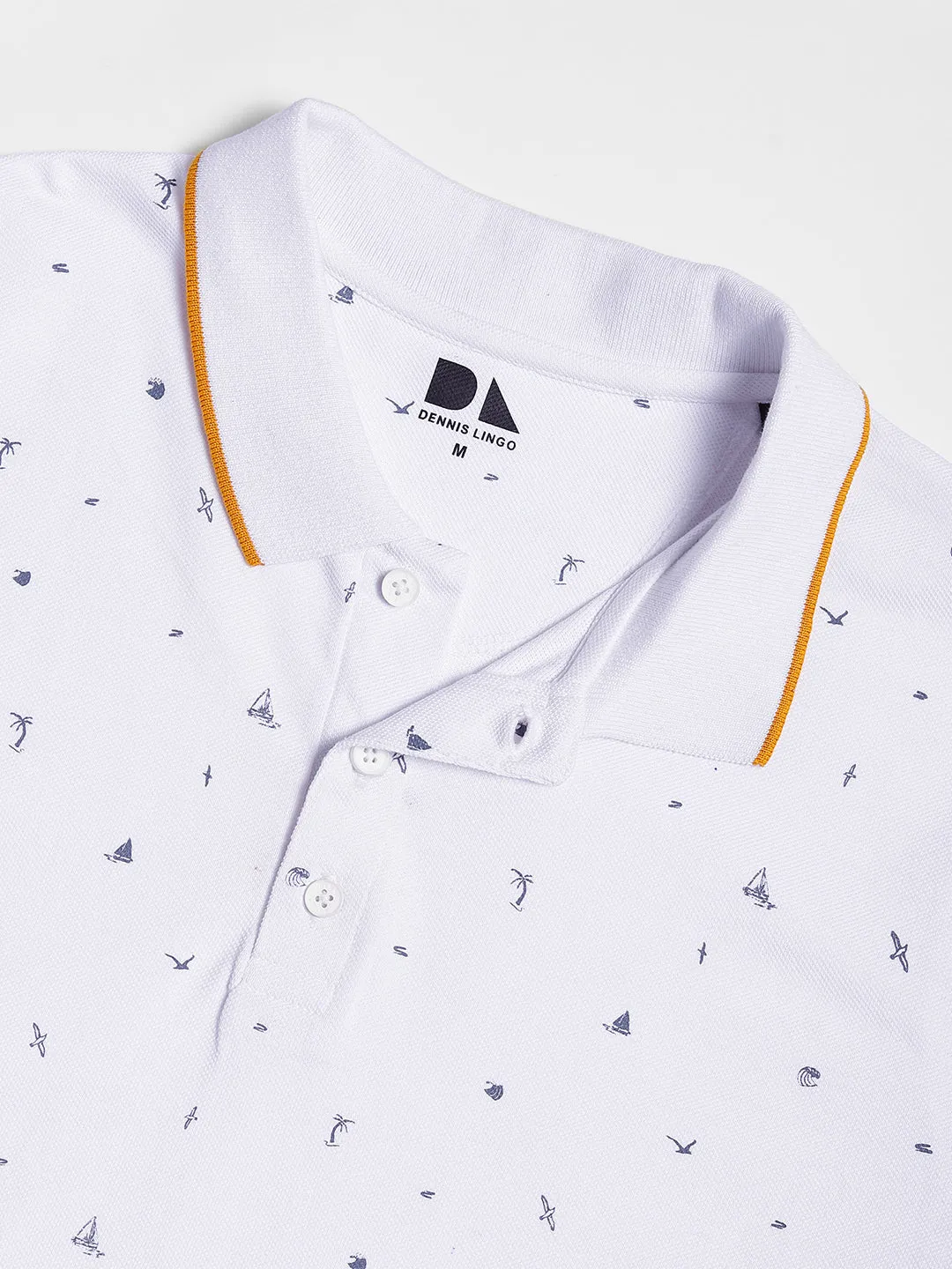 Dennis Lingo Micro Ditsy Printed Polo Collar Cotton T-shirt
