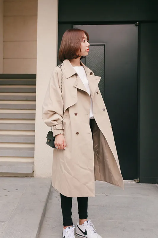 Double Breasted Buttons Loose Sleeves Long Coat