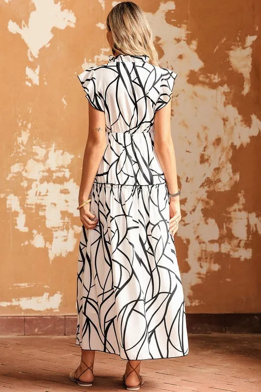 EG FASHION Ruffle Hem Loose Neck Elegant Ruffle Sleeve Dress