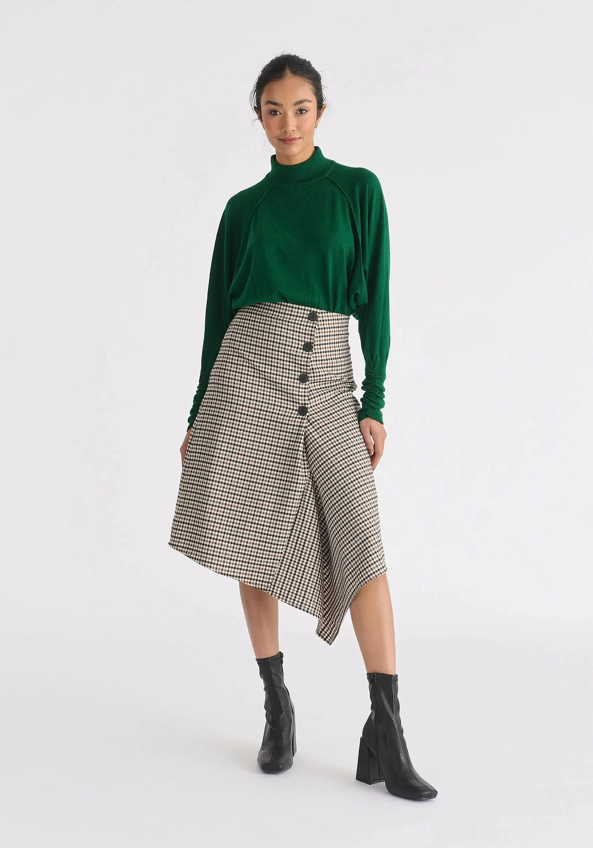 Green Mock Neck Batwing Jumper With Ruched Cuffs