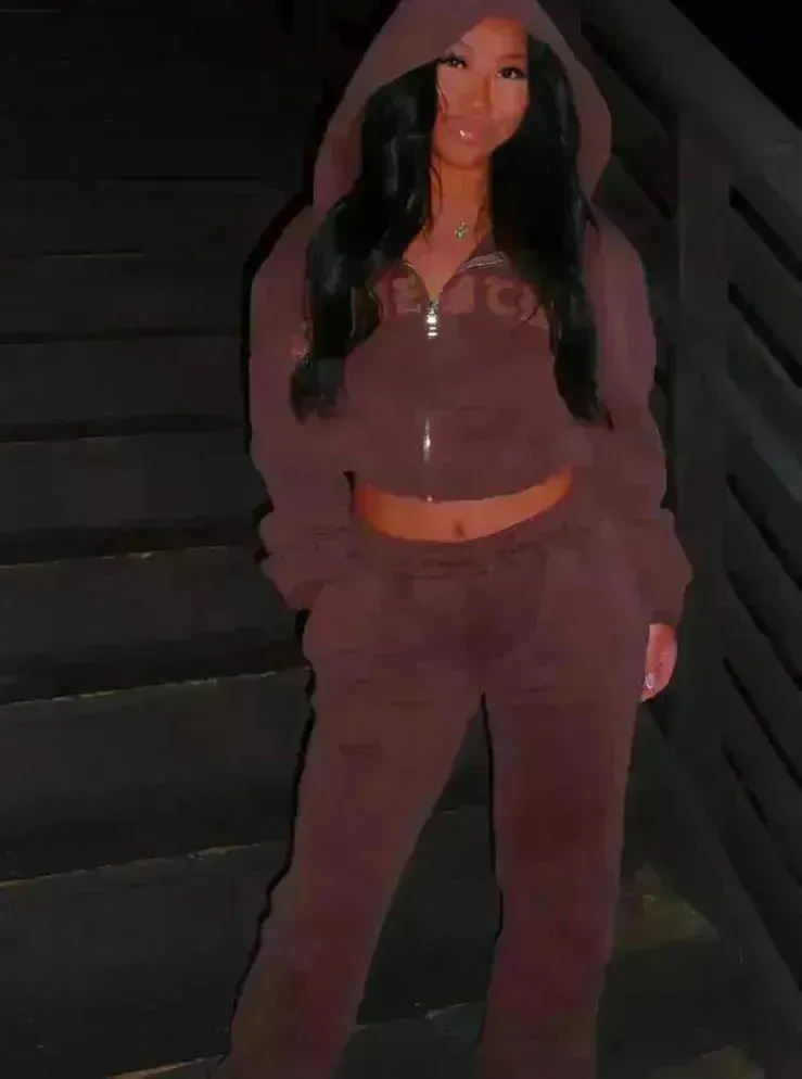 Ins Letter Sports Suit Zip-up Hooded Cropped Sweatshirt  jogging  pant tracksuit Fashion Womens Clothing Two piece joggers