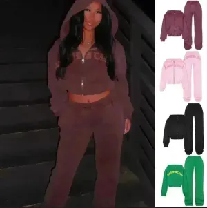 Ins Letter Sports Suit Zip-up Hooded Cropped Sweatshirt  jogging  pant tracksuit Fashion Womens Clothing Two piece joggers