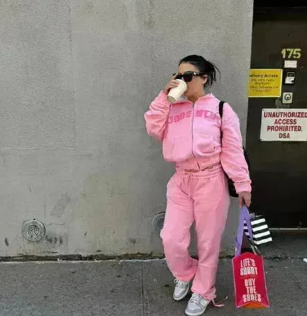 Ins Letter Sports Suit Zip-up Hooded Cropped Sweatshirt  jogging  pant tracksuit Fashion Womens Clothing Two piece joggers