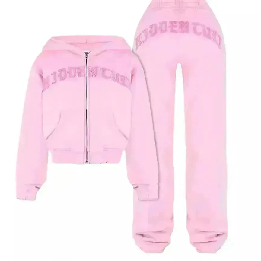 Ins Letter Sports Suit Zip-up Hooded Cropped Sweatshirt  jogging  pant tracksuit Fashion Womens Clothing Two piece joggers