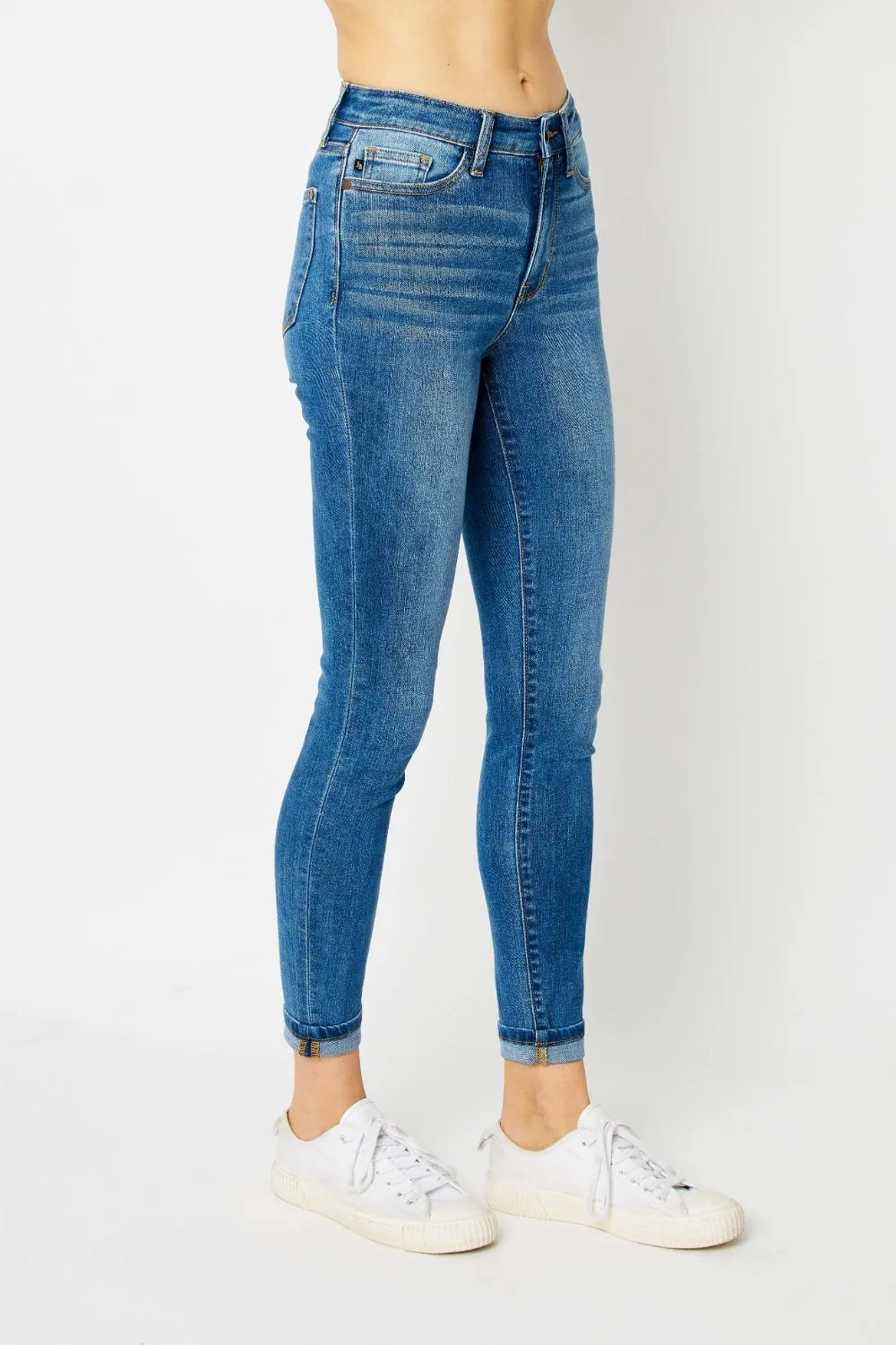 Judy Blue Cuffed Hem Mid Rise Stone Washed Skinny Jeans