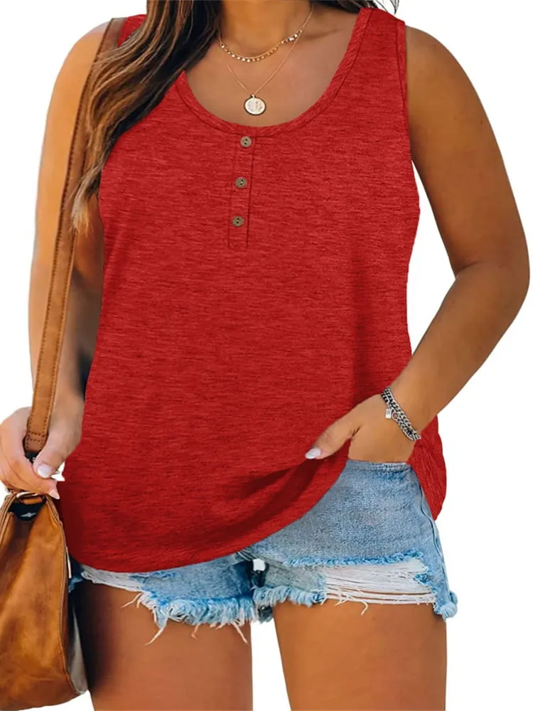 Langwyqu Plus Size Tank Tops for Women Summer Sleeveless Henley T-Shirts Tops