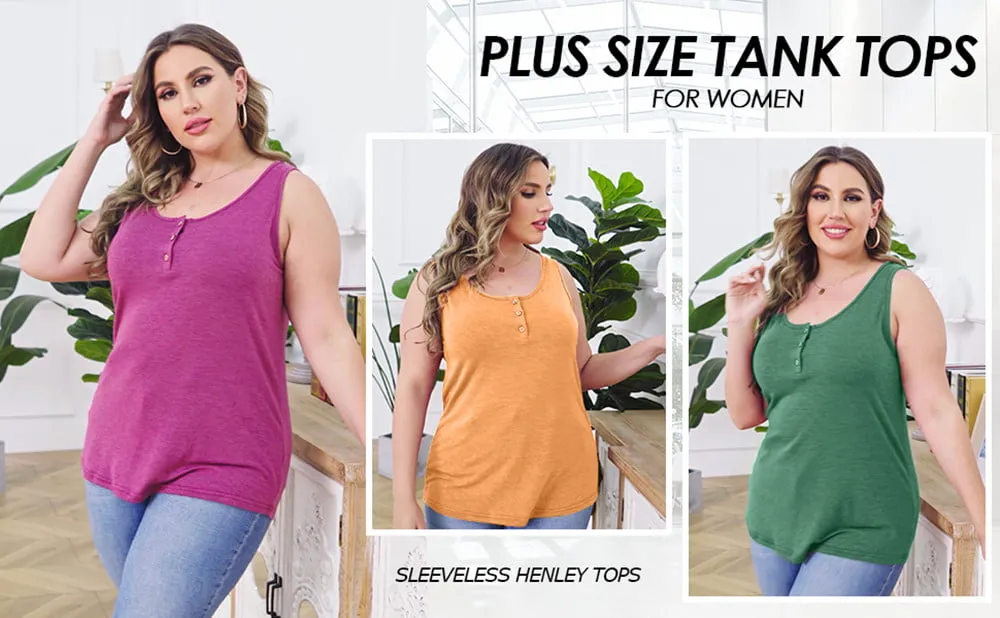 Langwyqu Plus Size Tank Tops for Women Summer Sleeveless Henley T-Shirts Tops