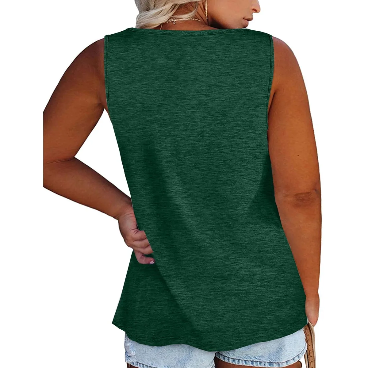 Langwyqu Plus Size Tank Tops for Women Summer Sleeveless Henley T-Shirts Tops