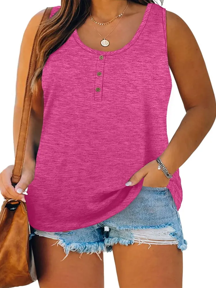 Langwyqu Plus Size Tank Tops for Women Summer Sleeveless Henley T-Shirts Tops