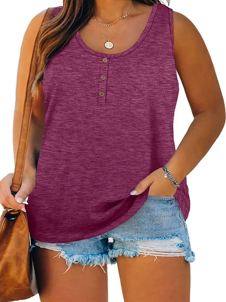 Langwyqu Plus Size Tank Tops for Women Summer Sleeveless Henley T-Shirts Tops