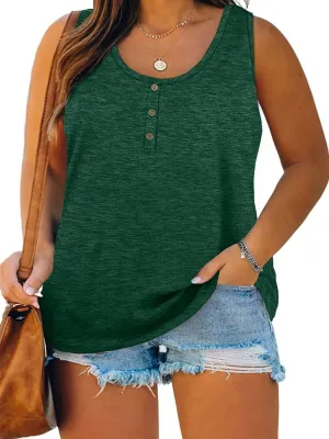 Langwyqu Plus Size Tank Tops for Women Summer Sleeveless Henley T-Shirts Tops