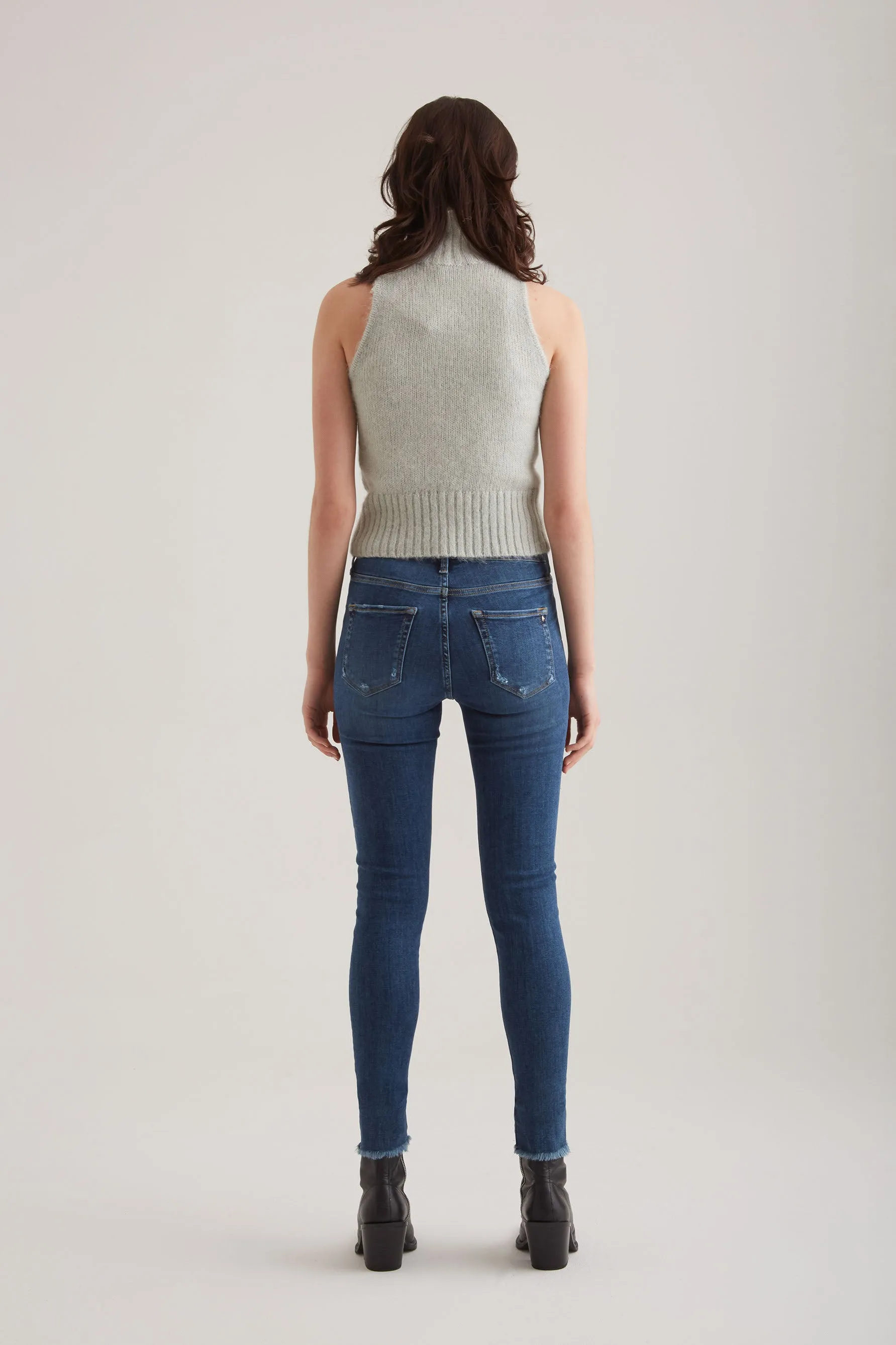 Lina - High Waist Skinny - Dark Blue Fringe