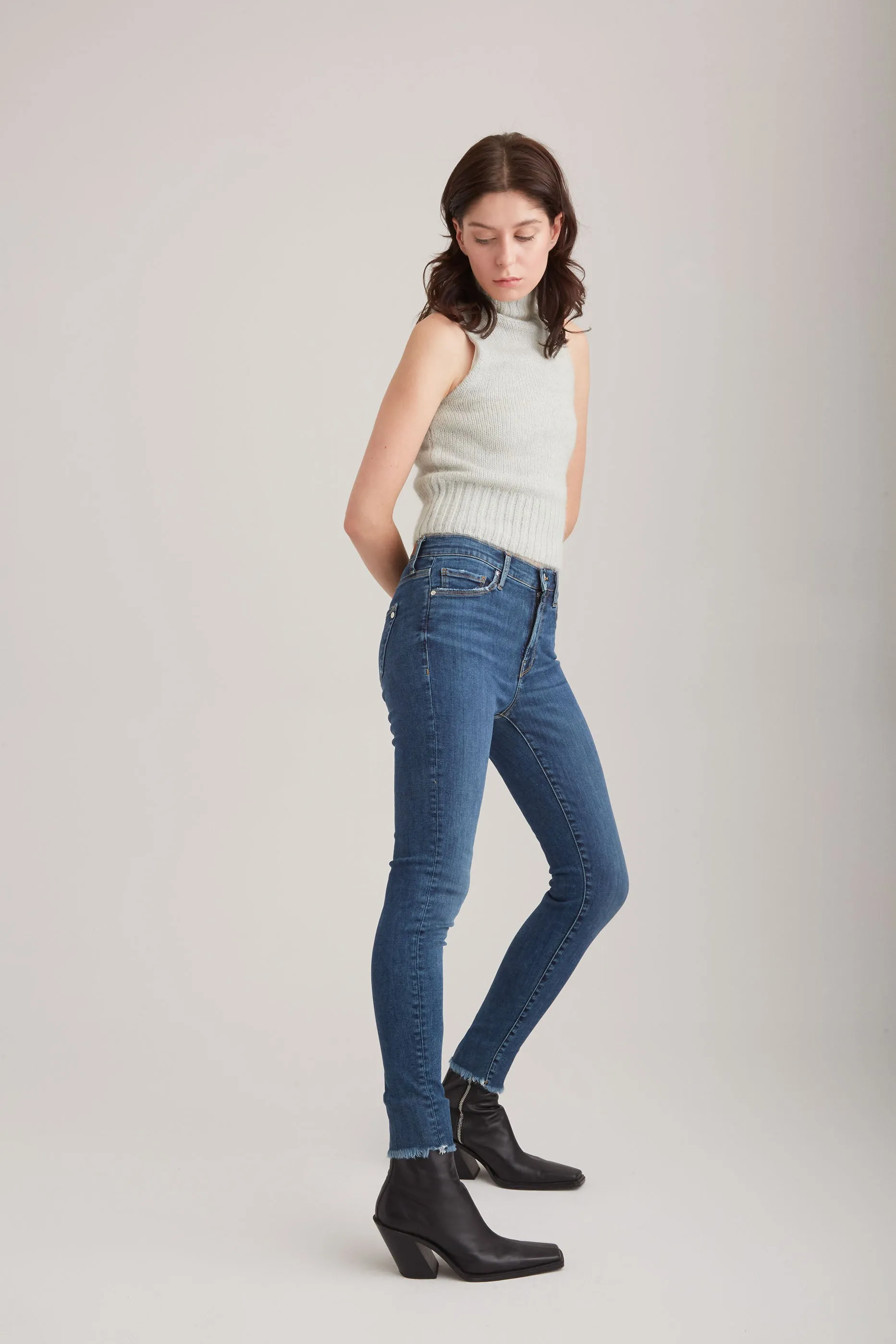 Lina - High Waist Skinny - Dark Blue Fringe