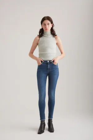 Lina - High Waist Skinny - Dark Blue Fringe