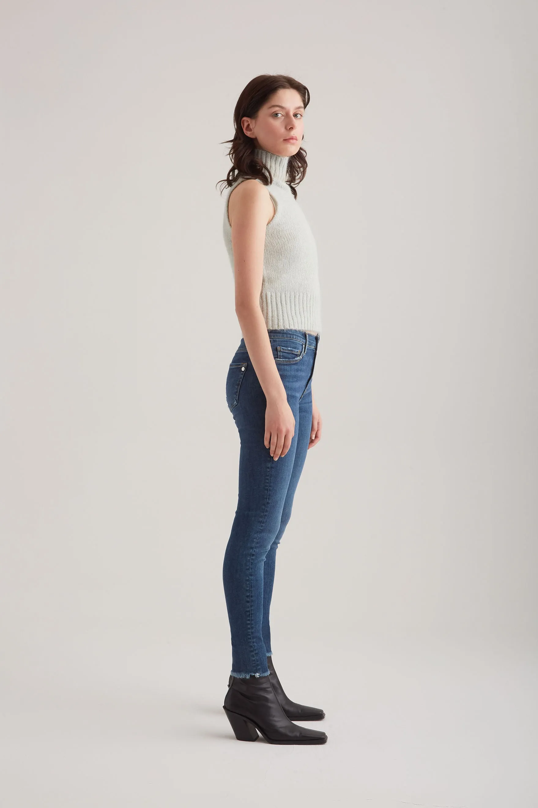 Lina - High Waist Skinny - Dark Blue Fringe
