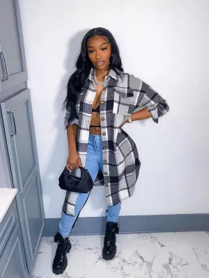 Long Sleeve Plaid Shirt Long Coats