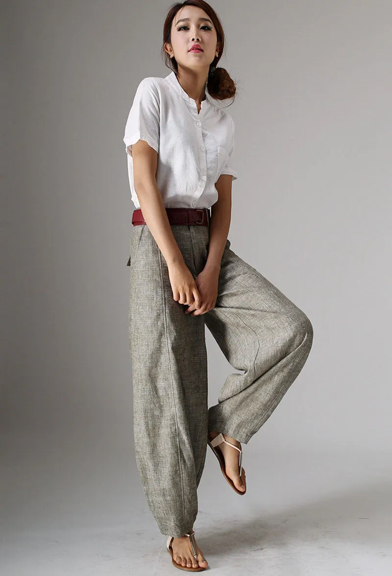 Maxi linen baggy pants for women 0986#