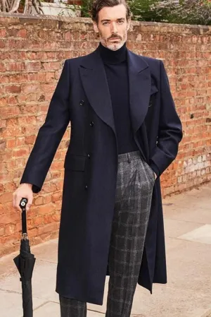 Men's Overcoat-long Coat Dark Navy Blue Overcoat Trench Style coat-Woolen Pea Coat Party Wear Coat Winter Jacket Woolen Coat Customized Coat