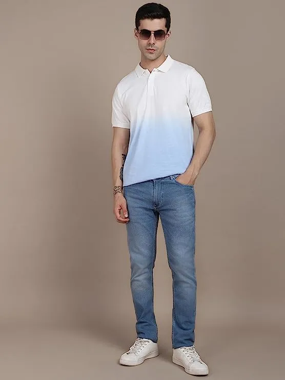 Men's Spread Collar Slim Fit Ombre Pink T-shirt