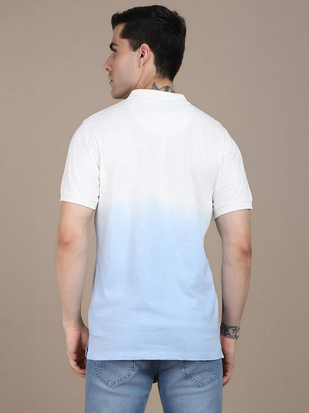 Men's Spread Collar Slim Fit Ombre Pink T-shirt