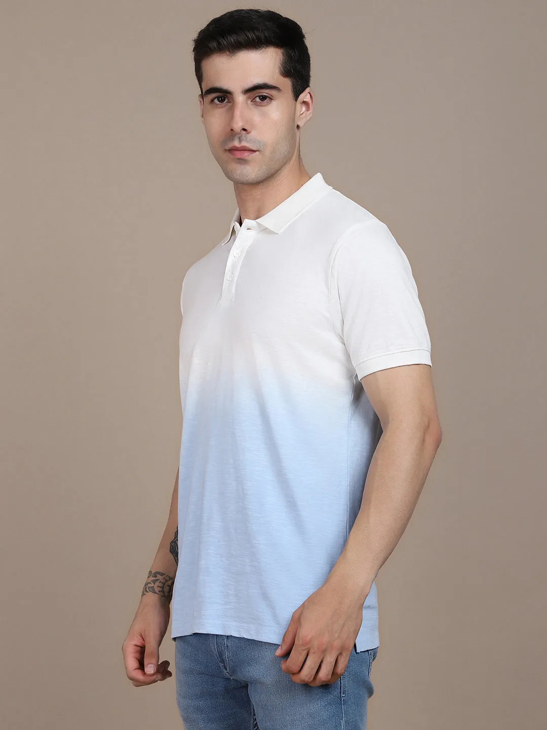 Men's Spread Collar Slim Fit Ombre Pink T-shirt
