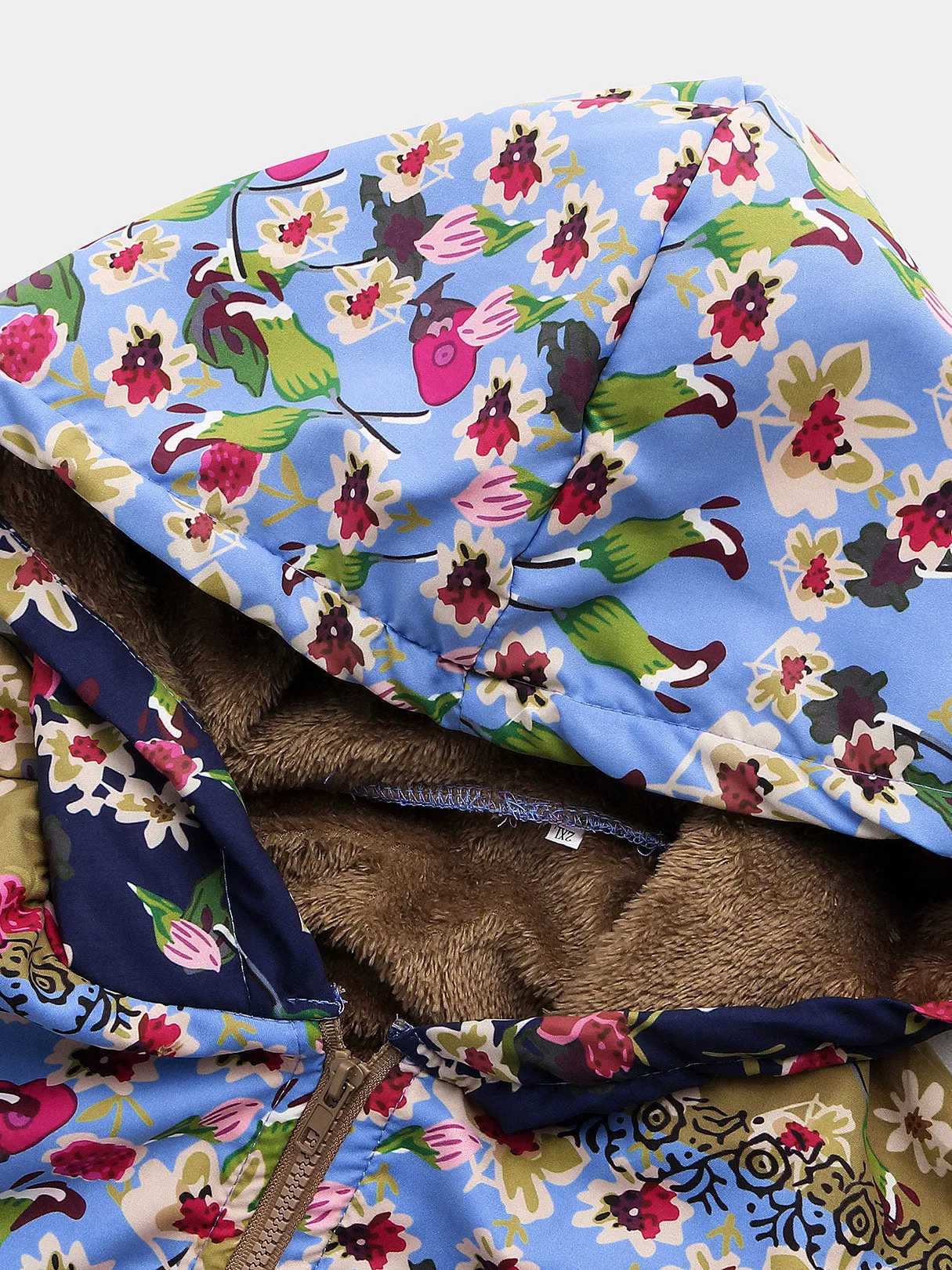 OEM ODM Floral Print Calico Zip Back Side Pockets Hooded Long Sleeve Plus Size Coats & Jackets