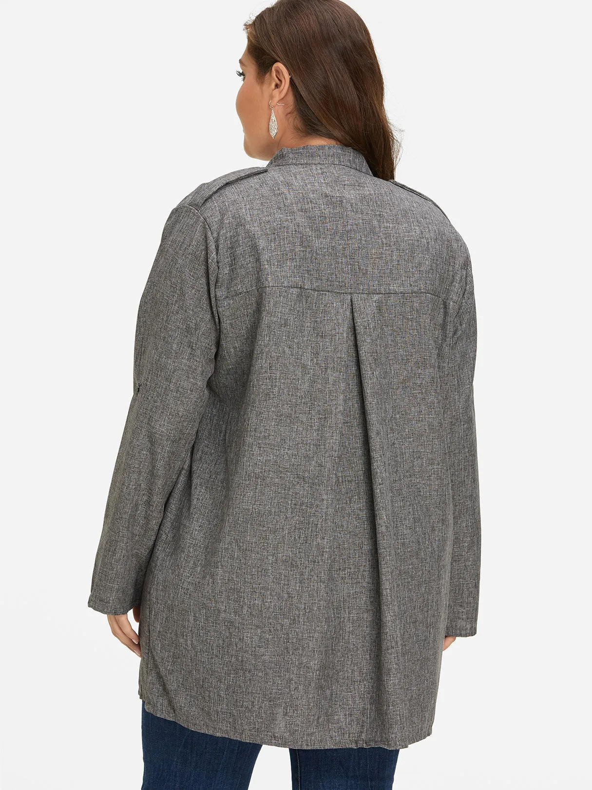 OEM ODM Lapel Collar Plain Long Sleeve Grey Plus Size Coats & Jackets