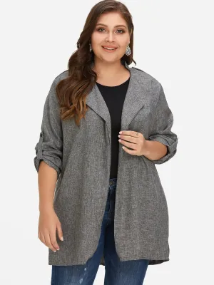 OEM ODM Lapel Collar Plain Long Sleeve Grey Plus Size Coats & Jackets
