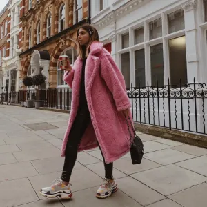 Pink Maxi Faux Fur Coat