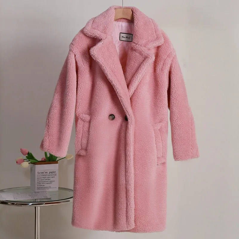 Pink Maxi Faux Fur Coat