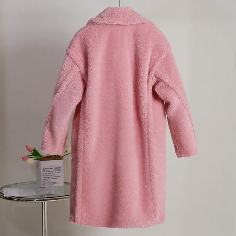 Pink Maxi Faux Fur Coat