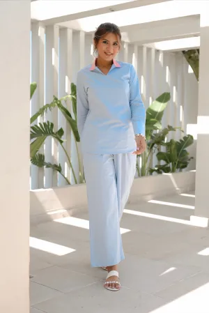 Powder Blue Barfi Linen Coord Set