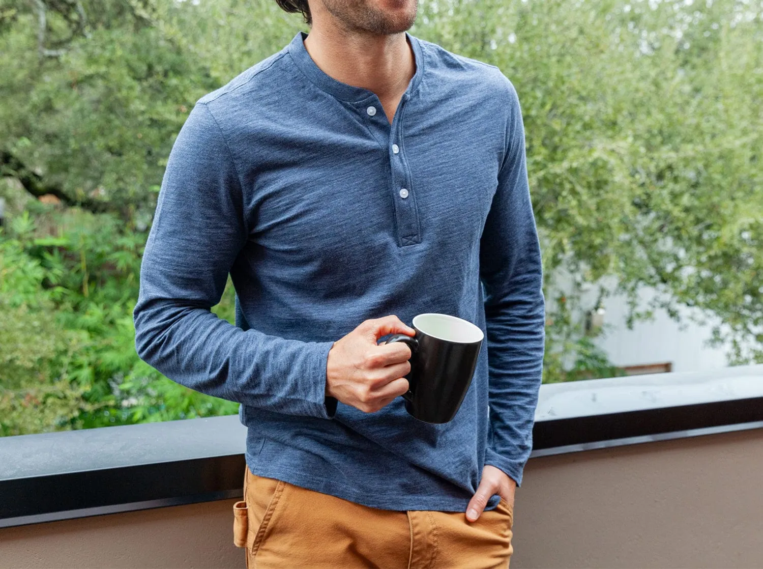 Slub Henley - Heather Navy