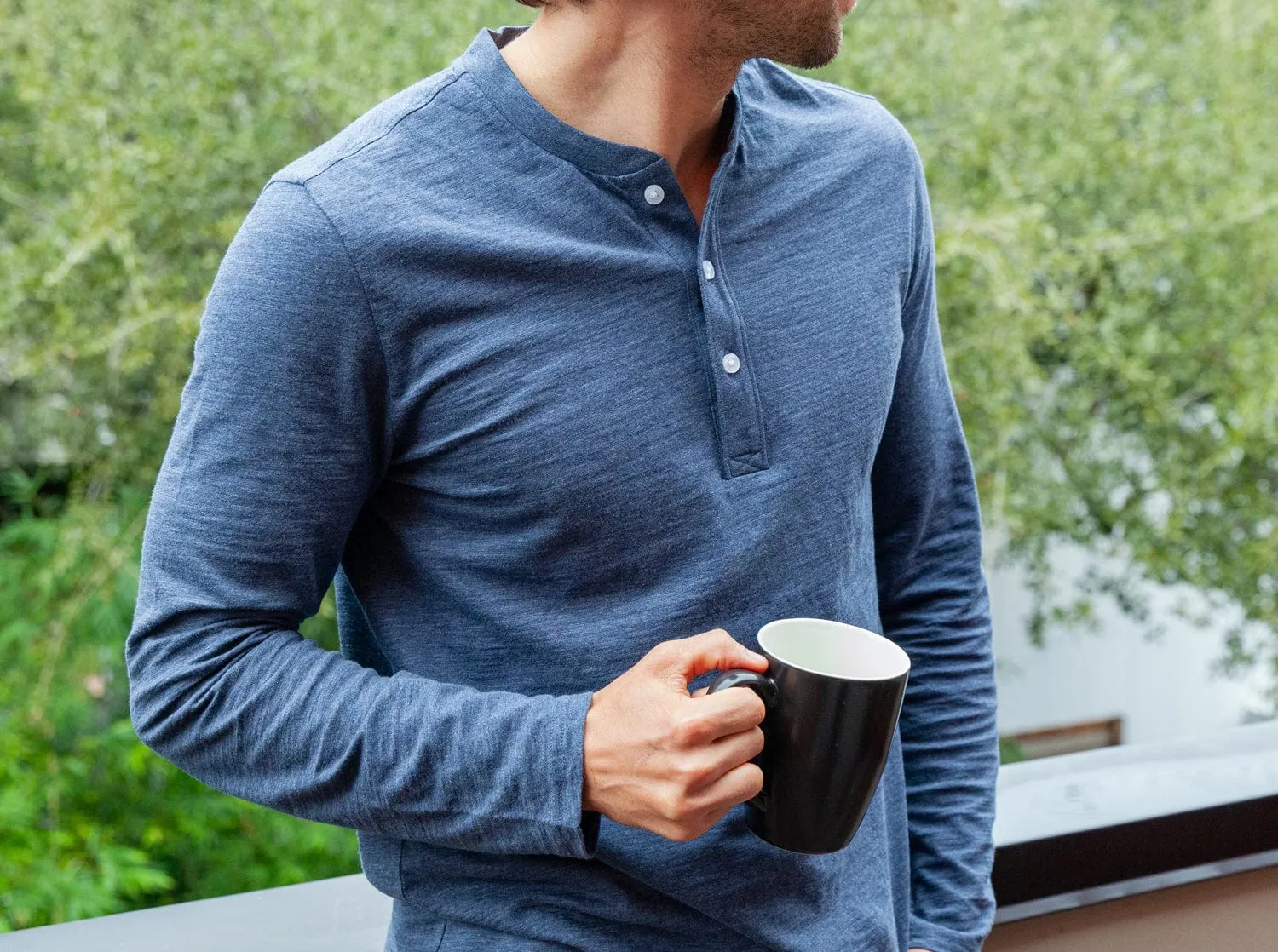 Slub Henley - Heather Navy