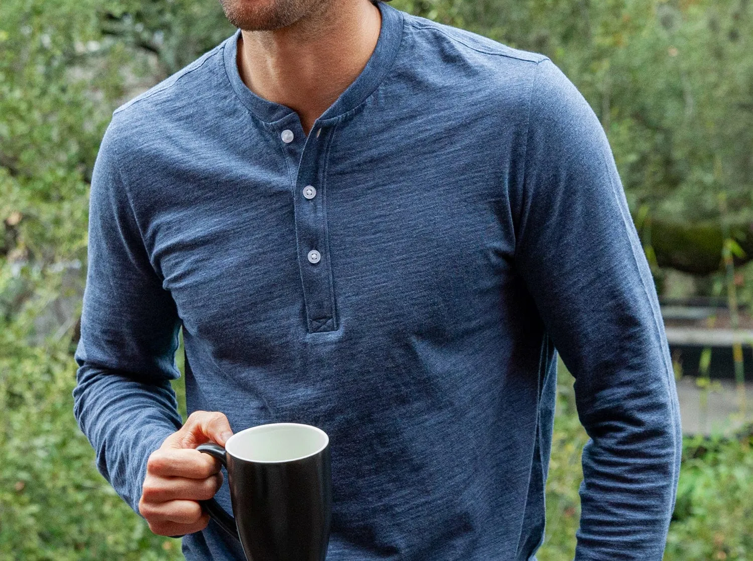 Slub Henley - Heather Navy
